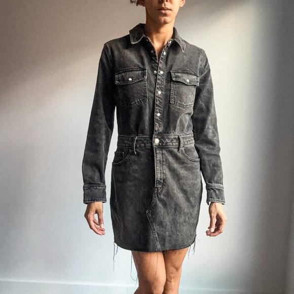 Express Washed Black Denim Button- Front Dress Sz Small - Picture 2 of 7